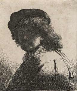 Rembrandt con gorra y bufanda de Rembrandt van Rijn